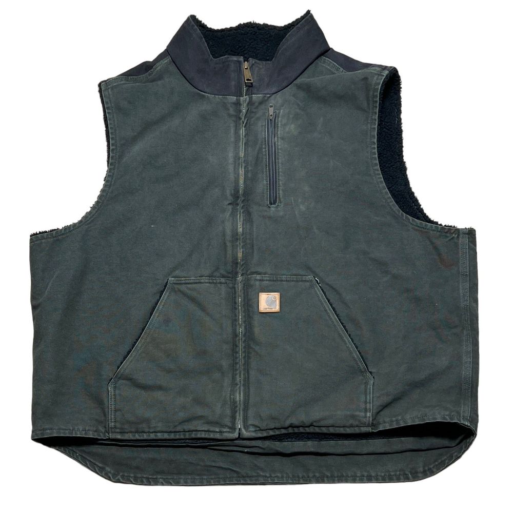 CARHARTT V33 Green Black Duck Canvas FLEECE Lined Vest Men’s Size XXL 2XL